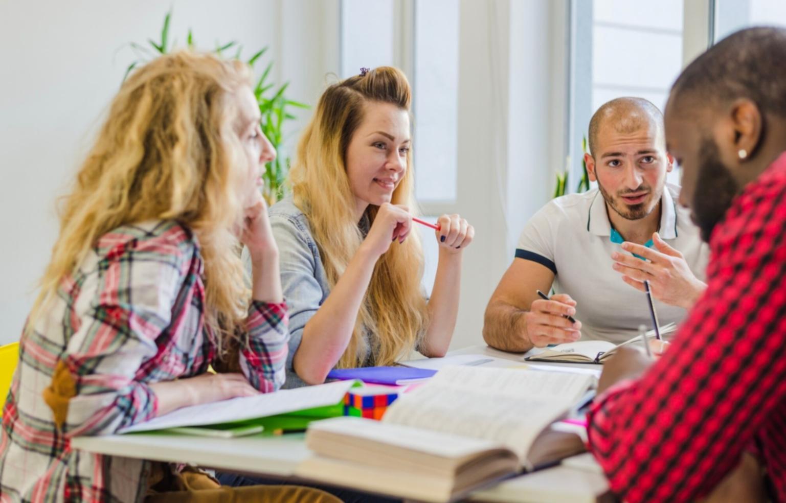 Banking students working on practical exercises